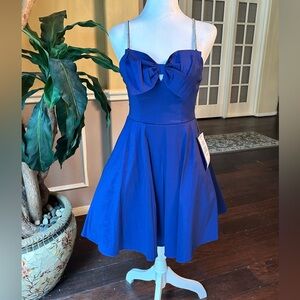 City Studio Fit and Flare Royal Blue Dress with Bow, Size 5/6, NWT